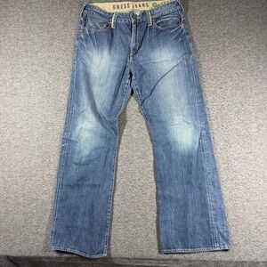 Y2K Guess Cliff Bootcut Jeans Mens 34X32 Medium Wash Denim Faded Whiskered Pants